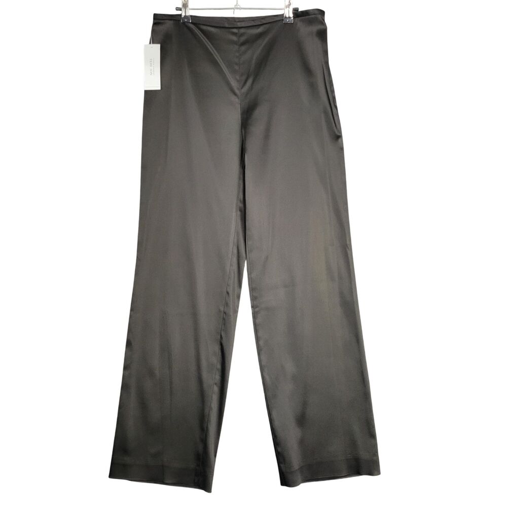 NWT RICKIE FREEMAN TERI JON Black Satin High Rise Wide Leg Dressy Pants SIZE 12